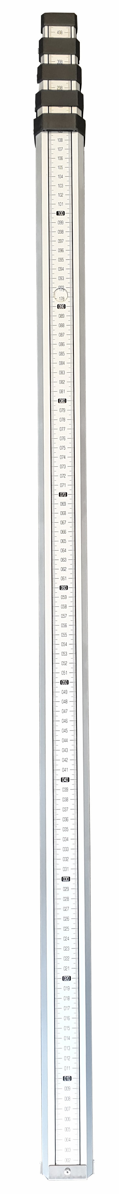 Teleskop-Nivellierlatte, Aluminium, Kunststoff-Knopf, von 1,22 m auf 5,0, Rückseite NULLPUNKT unten