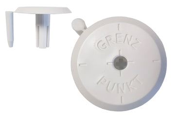 1/2"-Kunststoffkappe fester Splint, weiß, 60 mm, Aufschrift "GRENZ-PUNKT"