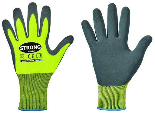 *FLEXTER* STRONGHAND®, POLYESTER / LATEX, GELB / GRAU, KAT 2